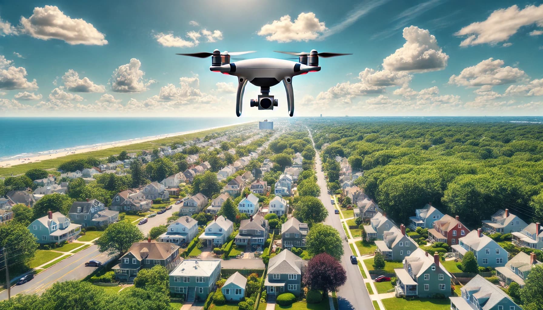 A drone flying over scenic New Jersey landscape.